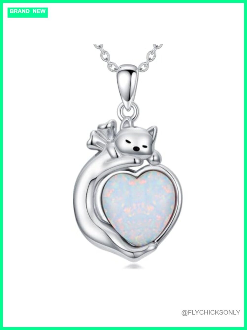 925 Sterling Silver Opal Cat Pendant Necklace 18-20 Inch Adjustable